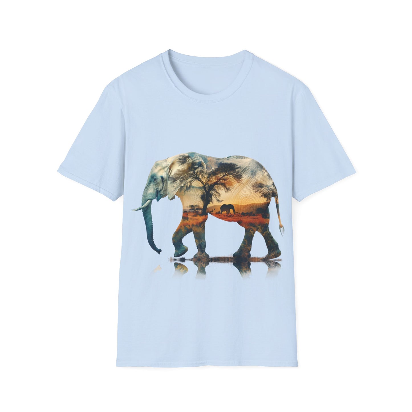 African Sunset Elephant Double Exposure Graphic T-Shirt - Unisex Softstyle T-Shirt