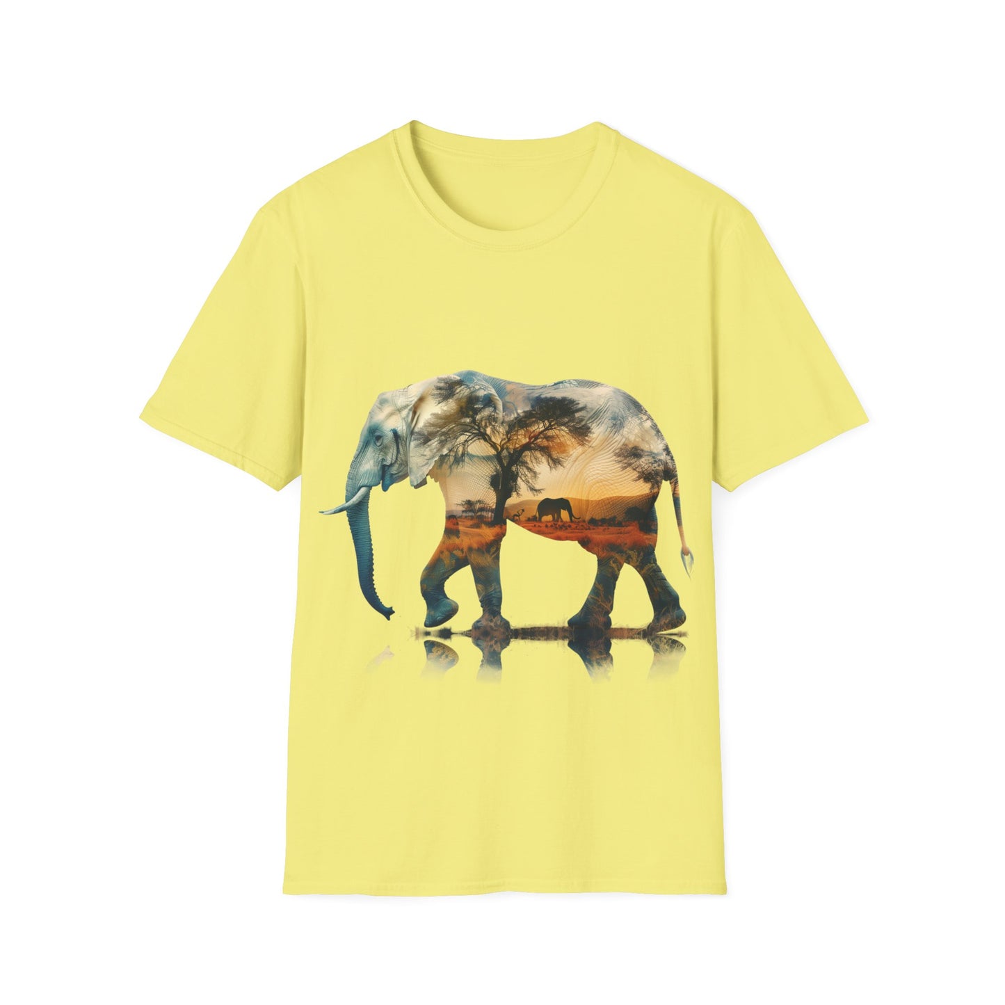 African Sunset Elephant Double Exposure Graphic T-Shirt - Unisex Softstyle T-Shirt