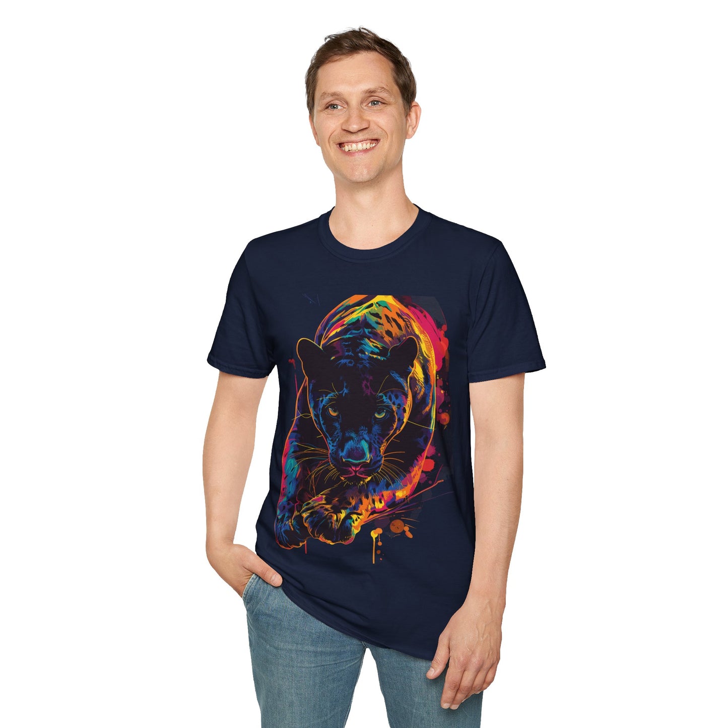 Neon Prowl Panther Tee - Luminous Jungle Predator T-Shirt - Unisex Softstyle T-Shirt