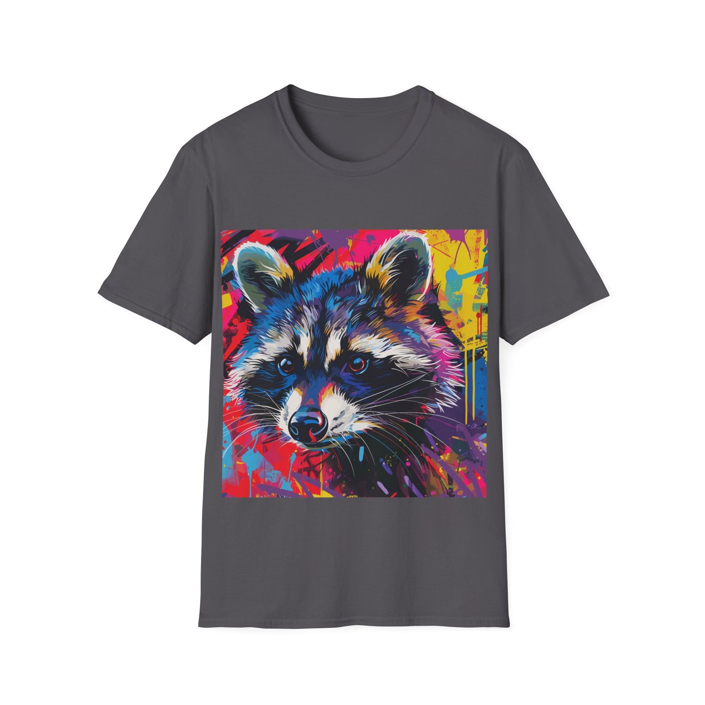 Electric Raccoon Groove Tee - Urban Art Raccoon T-Shirt with Neon Splash - Unisex Softstyle T-Shirt