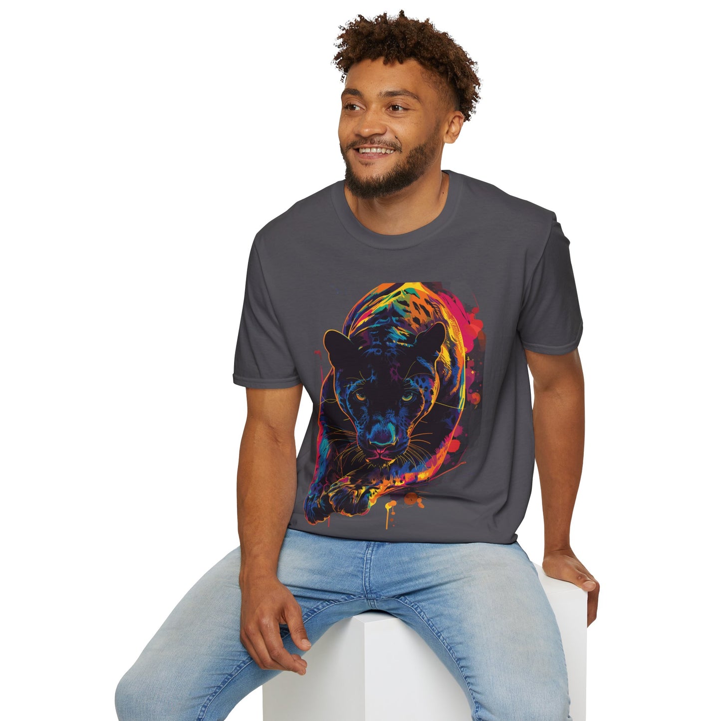 Neon Prowl Panther Tee - Luminous Jungle Predator T-Shirt - Unisex Softstyle T-Shirt