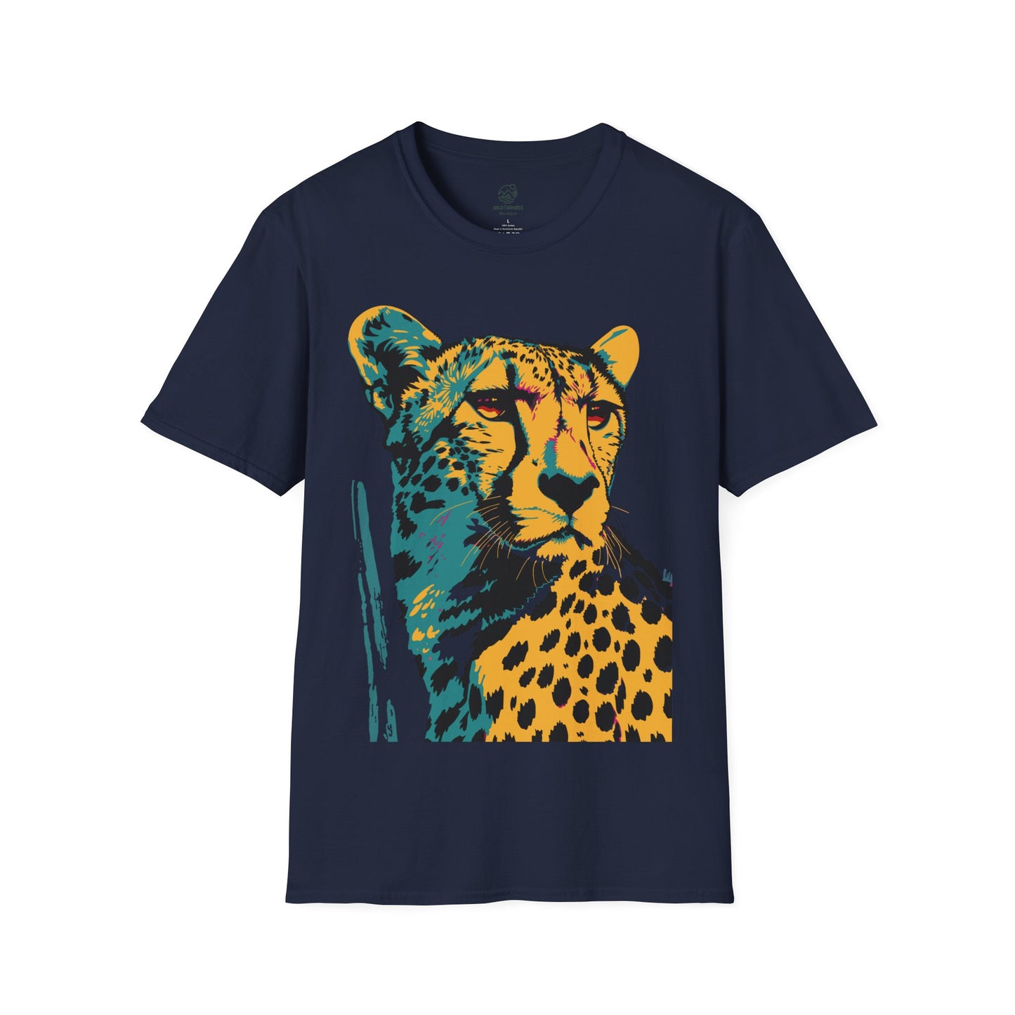 Vivid Cheetah Contemplation Tee - Bold Pop Art Predator T-Shirt - Unisex Softstyle T-Shirt