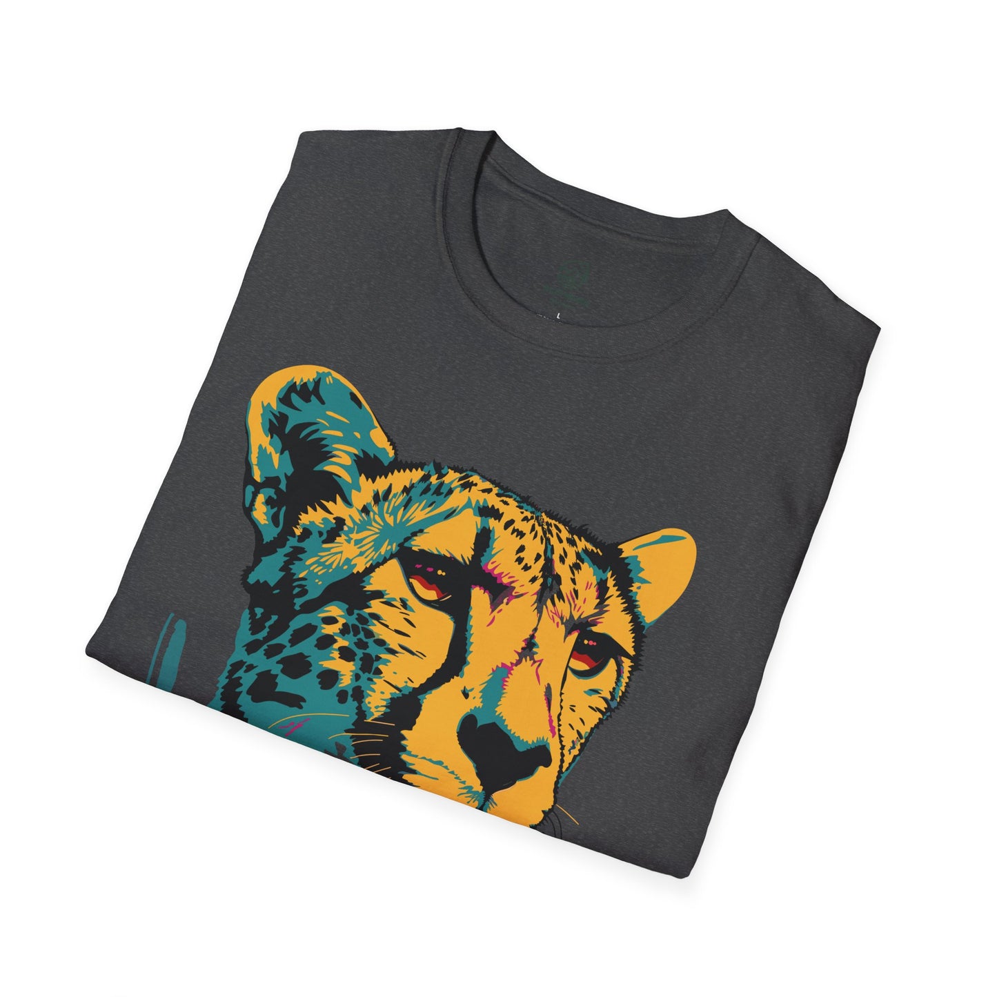 Vivid Cheetah Contemplation Tee - Bold Pop Art Predator T-Shirt - Unisex Softstyle T-Shirt