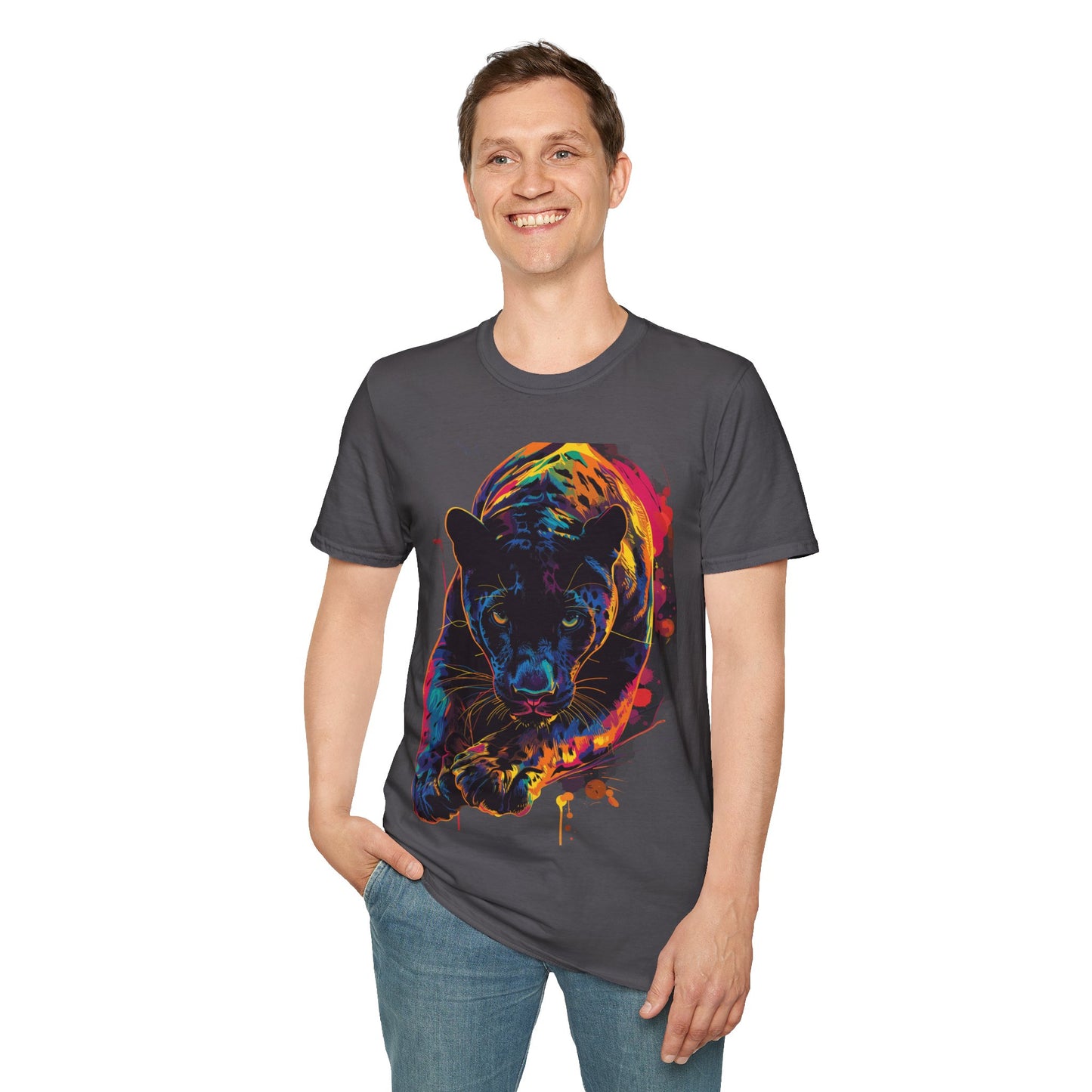 Neon Prowl Panther Tee - Luminous Jungle Predator T-Shirt - Unisex Softstyle T-Shirt