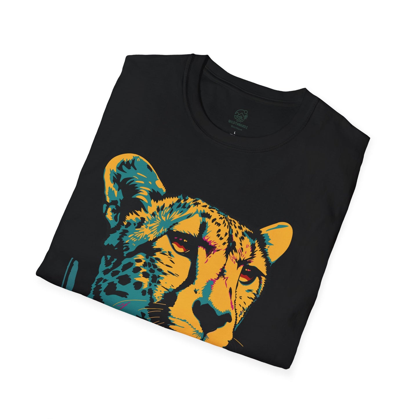 Vivid Cheetah Contemplation Tee - Bold Pop Art Predator T-Shirt - Unisex Softstyle T-Shirt