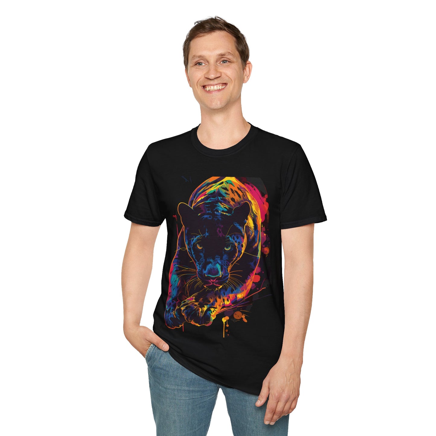 Neon Prowl Panther Tee - Luminous Jungle Predator T-Shirt - Unisex Softstyle T-Shirt