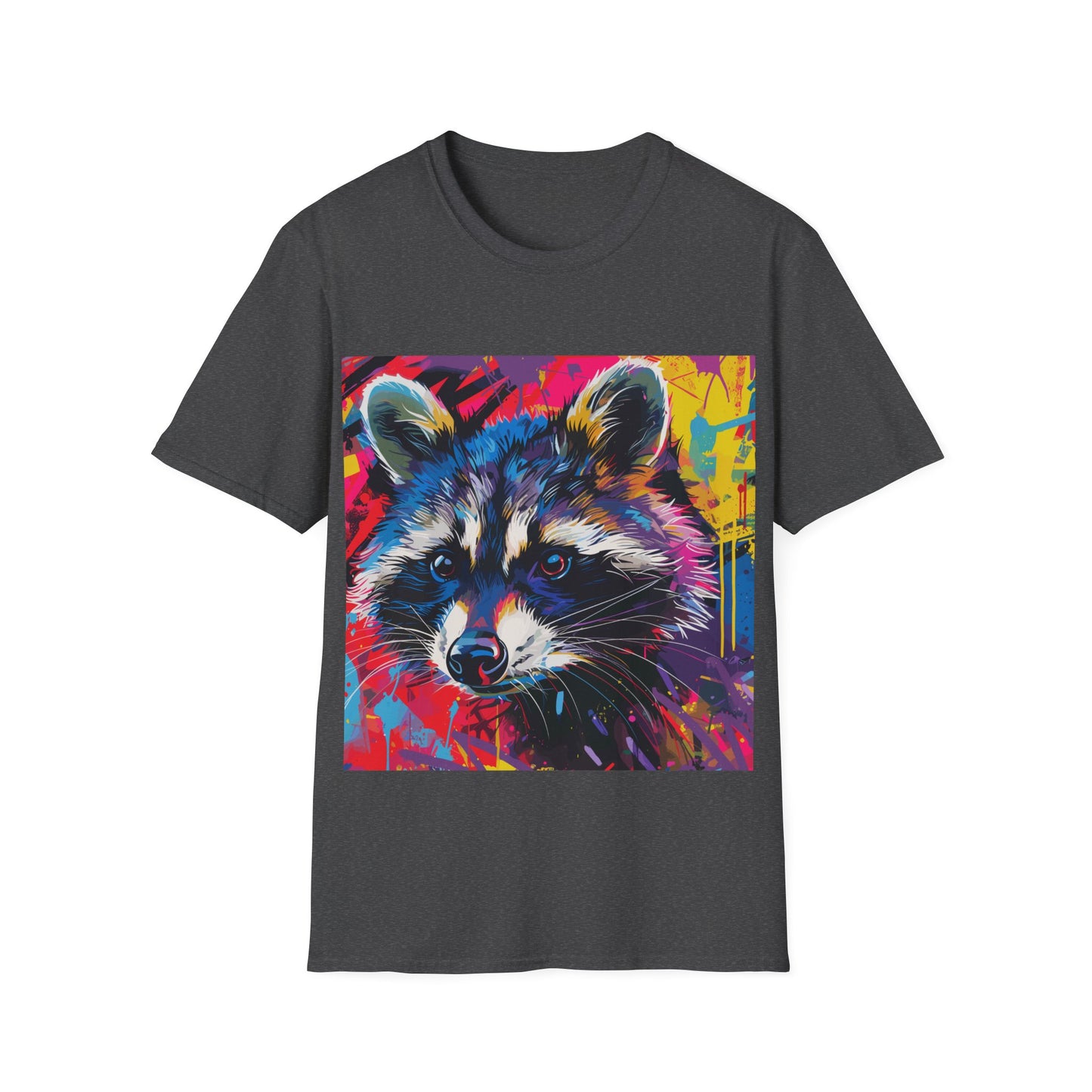 Electric Raccoon Groove Tee - Urban Art Raccoon T-Shirt with Neon Splash - Unisex Softstyle T-Shirt