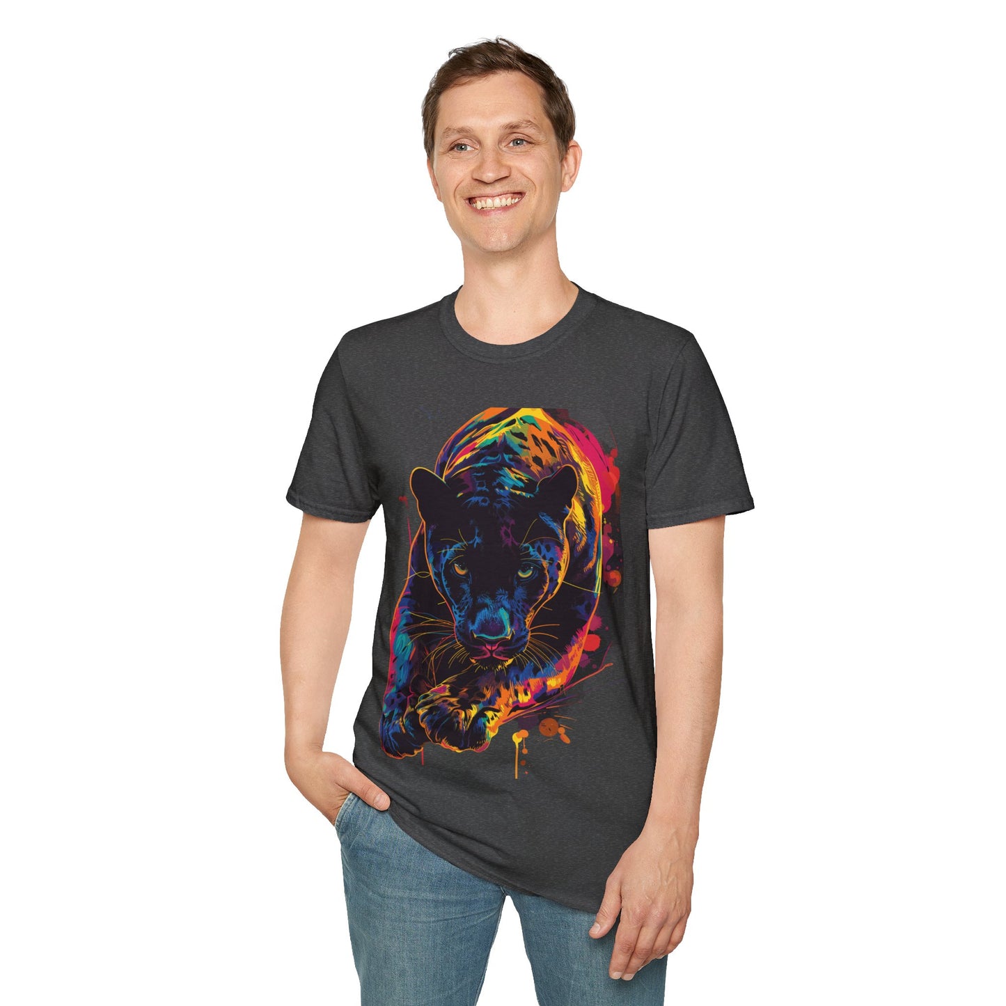 Neon Prowl Panther Tee - Luminous Jungle Predator T-Shirt - Unisex Softstyle T-Shirt