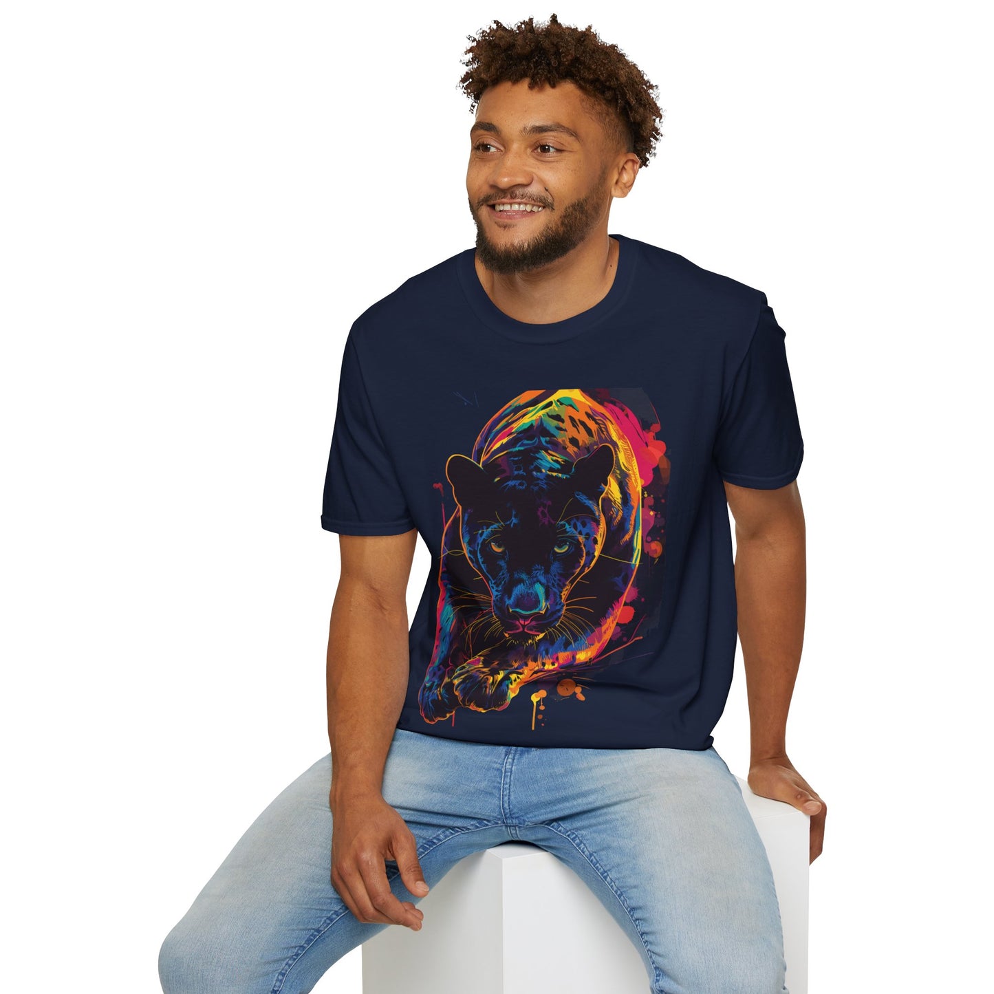 Neon Prowl Panther Tee - Luminous Jungle Predator T-Shirt - Unisex Softstyle T-Shirt